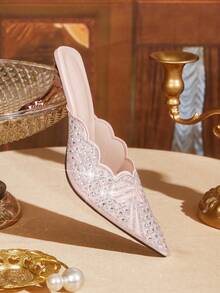CUCCOO TILAWA Elegant And Sexy Pointed Women's High Heels, Exquisite And Stylish Embroidered Laser Rhinestone Design, With A Slip-On Design - Champagne - View 3