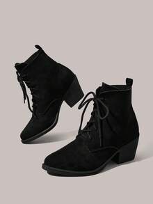 Styleloop Women's Ankle Boots And Booties Pointed Black Sexy Booties Strap Cloth Knight Boots Thick Heel Western Boots Street Fashion Commuter Dress Boots Fall Shoes - -- black -- - View 6