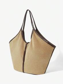 Maija Ladies Fashionable Elegant Simple Versatile Classic Khaki Suede Tote Bag, Commuter Dating Daily Shopping Going Out To School - Khaki suede - View 2