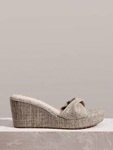 Styleloop Ladies Shoes, Linen Texture, Khaki, Open-Toe, Wedge Sandals, Retro Style, Suitable For Summer French Casual Vacation Wear - Khaki - View 8