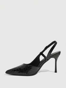 CUCCOO SZL Women's Spring And Summer White Stone Pattern Pointed High Heels Women's Rear Strap Stiletto Shoes Fall Shoes - Black - View 4