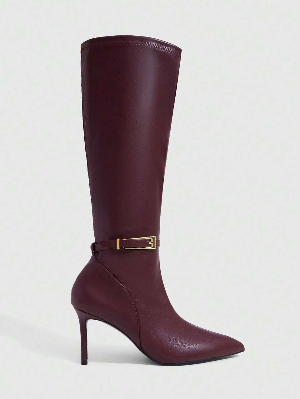 CUCCOO SZL Pointed Thin Heel Metal Belt Buckle But Knee Boots Autumn And Winter New Soft Leather Thin Commuting Big Tube Circumference Temperament Versatile