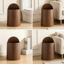 Faux Wood Grain Flip Lid Trash Can, Cylindrical Lid Waste Bin, Home Decor - Multicolor - View 5