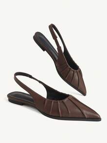 CUCCOO CHICEST Korean Gentle Style Coffee Brown Versatile Commuter Sandals Women, Niche Design Wrinkled Pointed Back Strap, Comfortable Flat-Bottomed Closed Toe Single - Coffee Brown - View 9