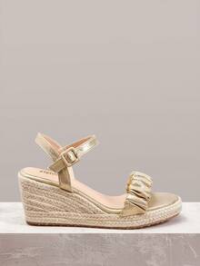 Styleloop Ladies Braided Rope Bottom Wedge Sandals Vacation Style Bohemian Fashion Vintage American Western Music Festival Party Dress Suitable For Christmas Va - Light gold - View 1