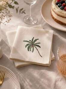 Cirelle 1/2/4 Pcs Embroidered Palm Tree Cloth Napkins, Off-White Dinner Napkins With Green Tropical Palm Embroidery, Washable Reusable Table Napkins For Dining Room Decor - Multicolor - View 1
