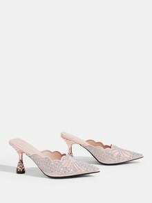 CUCCOO TILAWA Elegant And Sexy Pointed Women's High Heels, Exquisite And Stylish Embroidered Laser Rhinestone Design, With A Slip-On Design - Champagne - View 5