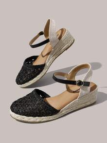 Styleloop Women's Wedges & Platform Shoes, Black Mesh Hollow Sandals, Bohemian Style, Island Vacation, Versatile For Travel And Commuting, A Must For Travel - Black - View 3