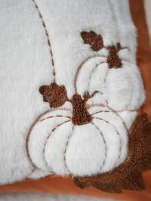 Cirelle 1pc/2pcs Fall Harvest Faux Rabbit Fur White Pumpkin Throw Pillow Covers, Multi‑Pumpkin & Maple Leaf Embroidery Applique Square Cushion Cases, Vintage Rustic Farmhouse Thanksgiving Decor For Sofa Bedroom Couch, Pillow Insert Not Included - White velvet size pumpkin caramel color - View 9