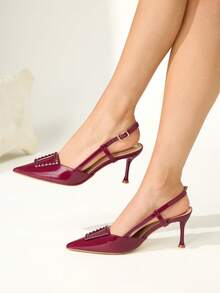 CUCCOO CHICEST Ladies Temperament Red Pointed Empty High Heels Sandals Stiletto Dinner Shoes - Red - View 1