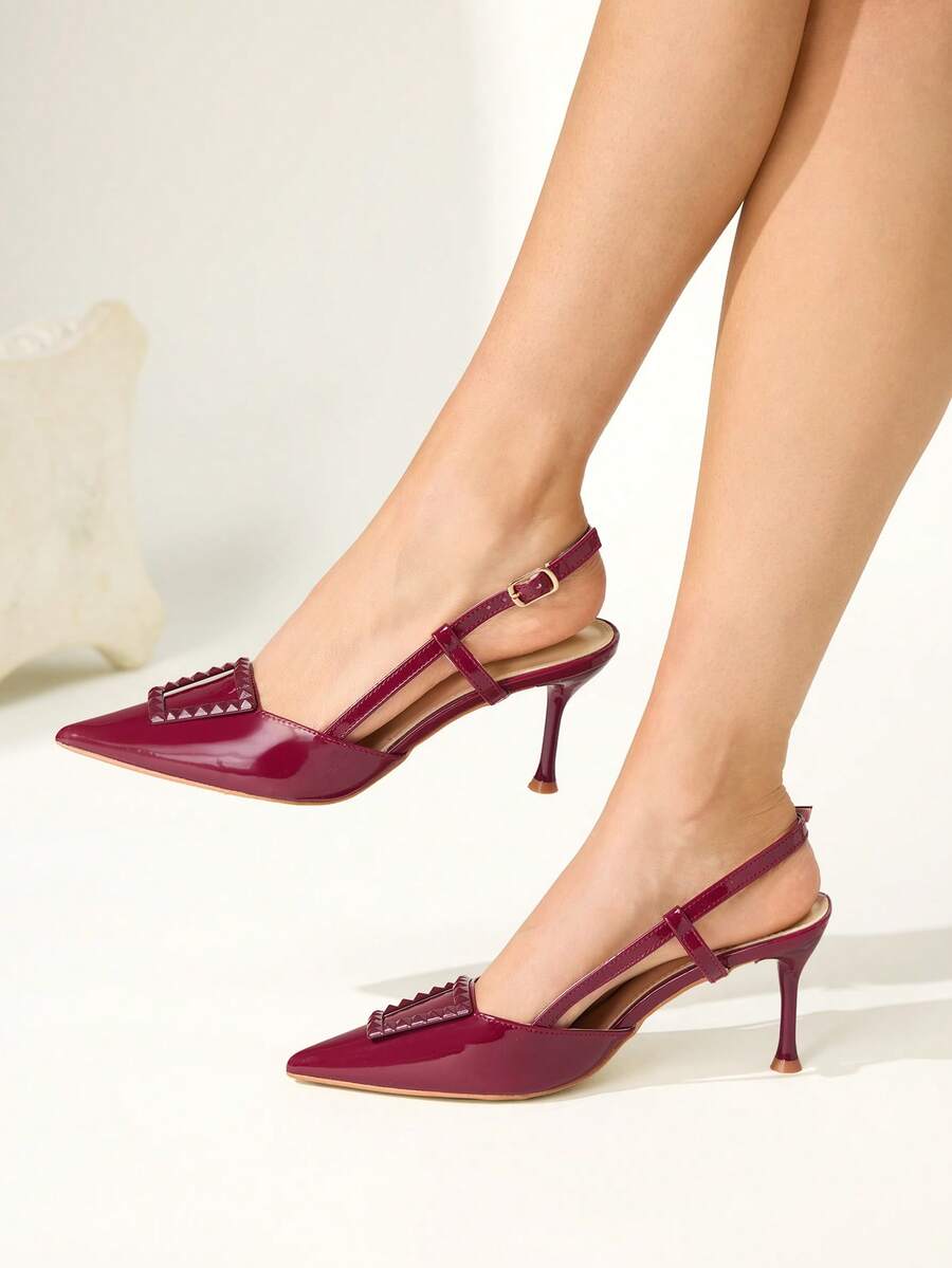 CUCCOO CHICEST Ladies Temperament Red Pointed Empty High Heels Sandals Stiletto Dinner Shoes - Red - View 1