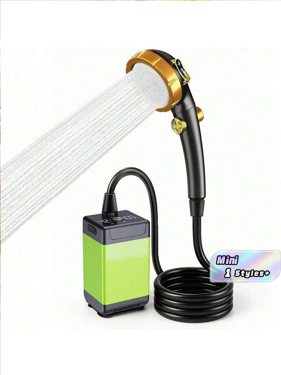 Portable Electric Shower, Mobile Rechargeable Shower Head With Real-Time Water Temperature Digital Display, Long Lasting Battery Outdoor Camping Shower For Hiking Adventure Bathing - 9600 MAh Water Pump + Shower Head - View 1