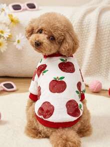 PETSIN 1 Pc Red Apple Print Flannel Sweatshirt For Autumn And Winter, Thick And Warm Pet Clothing - Multicolor - View 2