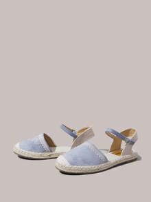 Styleloop Ladies Blue Bohemian Vacation Embroidered Strap Hemp Rope Flat Shoes - Blue - View 10