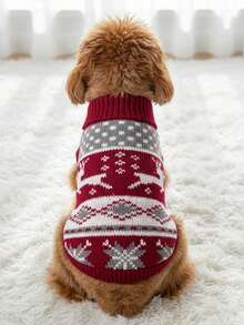 PETSIN 1 Pc Warm Christmas Pet Sweater: Reindeer Snowflake Color Blocking Design Animal Clothing - Multicolor - View 7