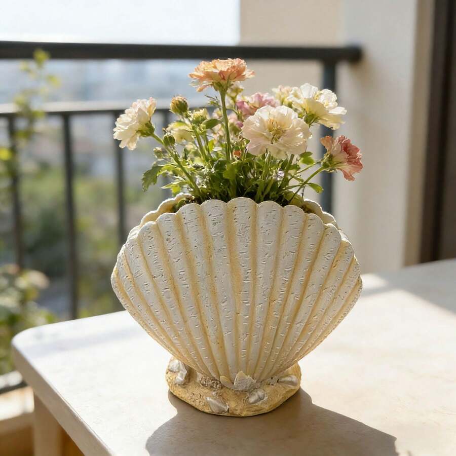Creative Shell Conch Shaped Resin Planter, Unique Succulent Green Plant Pot, Minimalist Home Ornament For Window Sill Desk Garden, Plant Succulents And Small Green Plants, Creative Shape Planter - 1PC - View 1