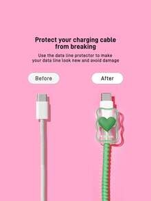 THE POWERPUFF GIRLS X SHEIN Data Cable Protector, Suitable For IPhone Charger, 4-Piece Set Of Mobile Phone Cable Protectors, Charger Protector (Excluding Data Cable) - Buttercup-Green - View 4