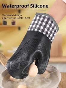 1pc Anti-Scald Microwave Oven Gloves, Heat Resistant Kitchen Baking Gloves,Resistant Silicone Oven Mitts - Home Kitchen, Non-Slip Kitchen Items, Festive Holiday Cooking Gifts Friendly For Home And Kitchen Organization - Black - View 5