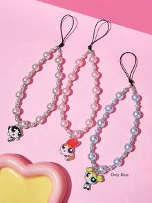THE POWERPUFF GIRLS X SHEIN 時尚可愛卡通狗壓克力手工串珠手機鍊 手機掛繩 手機吊飾 - 彩色 - 查看 6