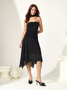 CUCCOO CHICEST صنادل ستيلتو بظهر مفتوح ومقدمة مدببة مع فيونكة من الجلد اللامع بتصميم داكن، بحزام خلفي مطاطي سهل الارتداء والخلع، وكعب عالي بطابع أنيق - الأسود - مشاهدة 3