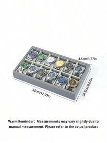 6/12/24/30 Slot Pu Leather Watch Box, Grey/Green Color Large Capacity Watch Display Storage Case - Grey - View 10