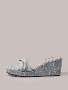 Styleloop Ladies Shoes, Linen Texture, Gray, Open-Toed, Wedge Sandals, Retro Style, Suitable For Summer French Casual Vacation Wear - Grey - View 11