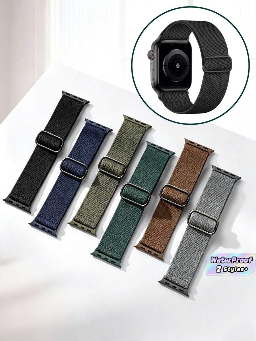 2pcs,Nylon Sport-Style Snapback Watch Straps, Woven Nylon Elastic Bands With Snap Closures, Compatible With Apple Watch. Elastic And Comfortable Straps, Applicable Sizes: 38/40/41 Mm, 42/44/45/49 Mm - Multicolor - View 1