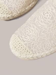 Styleloop 春夏新款杏色刺繡網布麻繩底女款平底漁夫鞋，海灘度假波希米亞風音樂鞋 - 杏色 - 查看 8