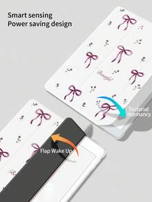 1 buah Casing Tablet Motif Bunga Pink Lucu dengan Pita dan Tempat Pena, Terbuat dari Silikon yang Dapat Dilipat, Dilengkapi Penyangga, Tahan Guncangan, dan Melindungi dari Jatuh, Penutup Lembut. - MultiWarna - View 3