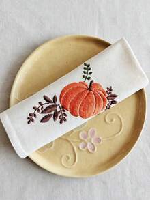 Cirelle 1/2/4 Pcs Embroidered Pumpkin Cloth Napkins, Off-White Fall Harvest Dinner Napkins With Orange Pumpkin Embroidery, Washable Reusable Cloth Napkins For Dining Table Decor - Multicolor - View 17