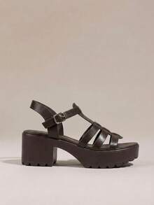 HighSole 女士时尚黑色高跟凉鞋，适合夏季毕业典礼、舞会、度假等各种场合，包括夏季、圣诞节、秋季、新年等节日。 - 摩卡棕 - 查看 2