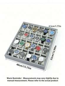 6/12/24/30 Slot Pu Leather Watch Box, Grey/Green Color Large Capacity Watch Display Storage Case - Grey - View 11