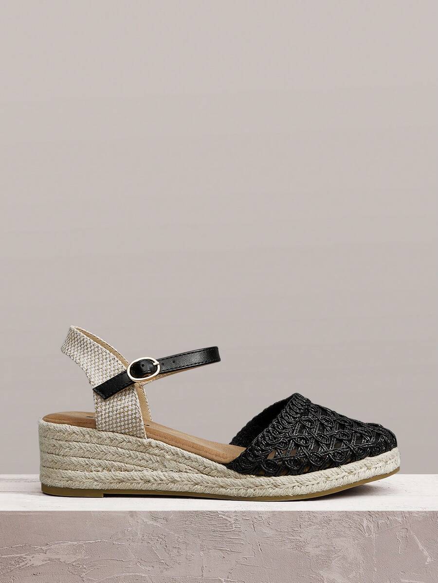 Styleloop Women's Wedges & Platform Shoes, Black Mesh Hollow Sandals, Bohemian Style, Island Vacation, Versatile For Travel And Commuting, A Must For Travel - Black - View 1