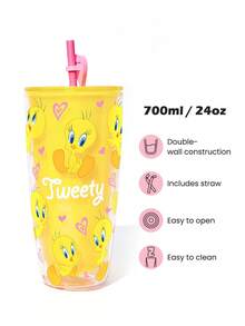 LOONEY TUNES X SHEIN 24盎司/700毫升雷射冷感平底杯 - 黃色 - 查看 3