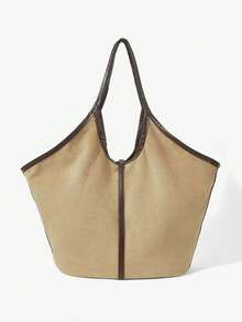 Maija Ladies Fashionable Elegant Simple Versatile Classic Khaki Suede Tote Bag, Commuter Dating Daily Shopping Going Out To School - Khaki suede - View 3