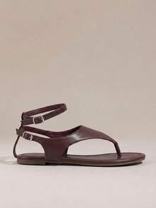 HighSole 女士搭扣设计，百搭时尚平底凉鞋 - 棕色 - 查看 2