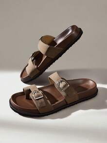 Solecia Women's Shoes Double Buckle Retro Metal Buckle Casual Retro Style Cool Slippers Daily Casual Wear - Coffee Brown - View 6