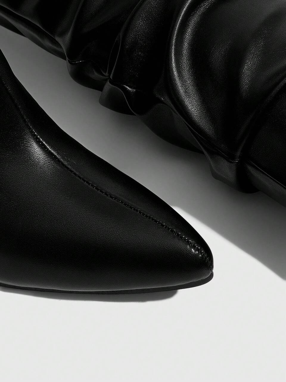CUCCOO SZL Women Shoes Pointed Stiletto Black Pile Boots Pleated Boots Stylish Simple Sexy Nightclub Party High Boots Women's Knee Boots High Boots