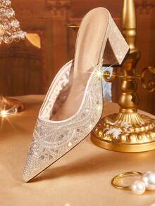 CUCCOO TILAWA Elegante spitze Damen-High-Heels aus Metall mit zarter Stickerei und Laser-Strass-Design - Champagnerfarben - Übersicht 7