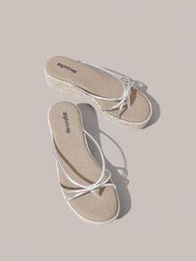 Styleloop Spring And Summer New Silver Thin Strip With Foot Clip Hemp Rope Bottom Women's Flat Sandals Comfortable And Breathable Thick-Soled Sandals Beach Vaca - Silver - View 5