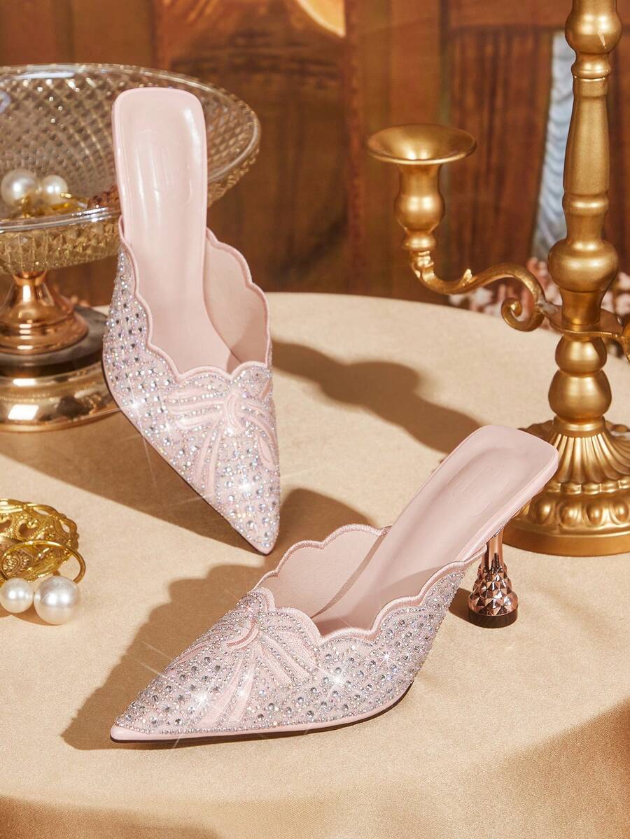 CUCCOO TILAWA Elegant And Sexy Pointed Women's High Heels, Exquisite And Stylish Embroidered Laser Rhinestone Design, With A Slip-On Design - Champagne - View 1