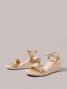 Styleloop Ladies Braided Rope Bottom Wedge Sandals Vacation Style Bohemian Fashion Vintage American Western Music Festival Party Dress Suitable For Christmas Va - Light gold - View 8