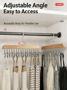 1/2Pcs Multi-Functional 8-Hook Wooden Hanger Saves Closet Space. It Can Hold Hats, Tank Tops, Bras, Shirts And Ties. A Practical Storage Organizer For Home And Dorm Wardrobes, And An Ideal Gift For Festivals - Multicolor - View 6