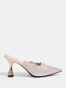 CUCCOO TILAWA Elegant And Sexy Pointed Women's High Heels, Exquisite And Stylish Embroidered Laser Rhinestone Design, With A Slip-On Design - Champagne - View 2