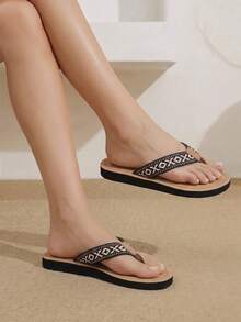 Styleloop Women's Bohemian Style Western Music Festival Flats, Suitable For Parties, Beaches, Vacations, Travel, Travel Must-Have - Black Stripe - View 7