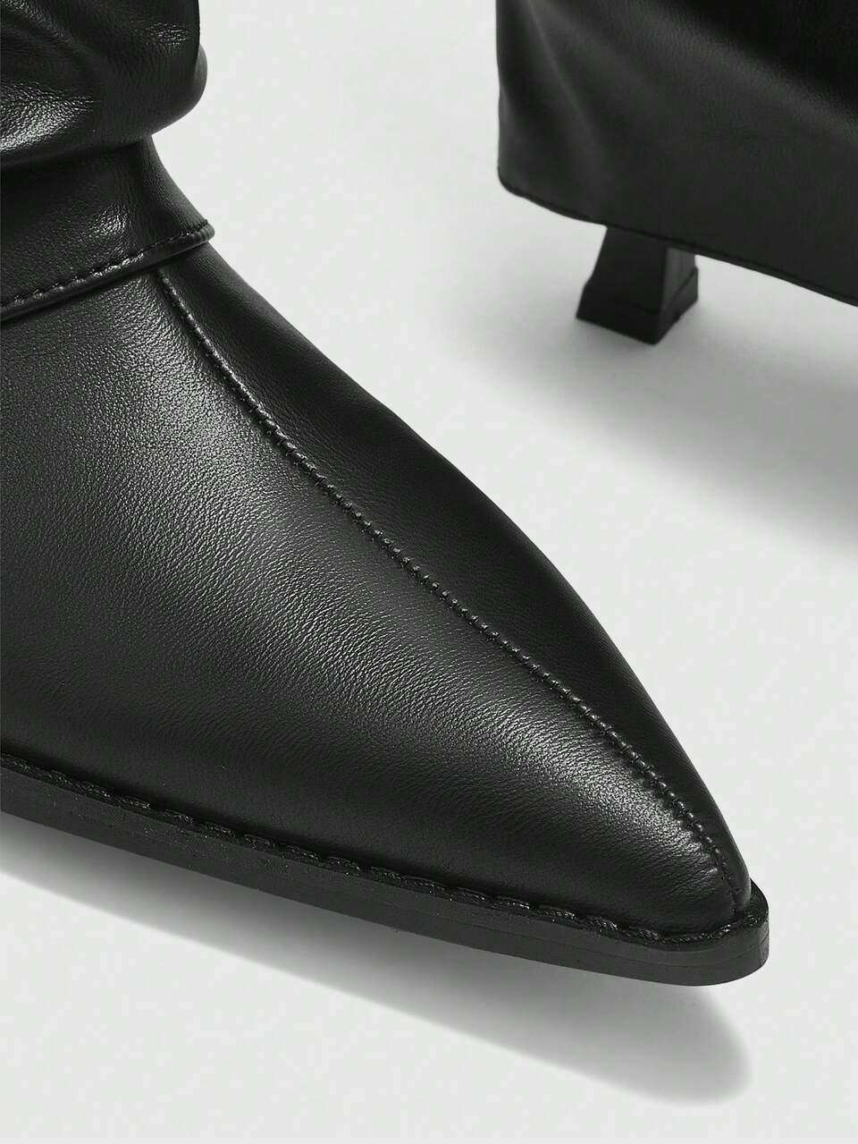 CUCCOO BIZCHIC Autumn And Winter Korean Loose Pleated Pleated Pointed Stiletto Black Medium Boots Street Atmosphere Ankle Boots Fall Boots