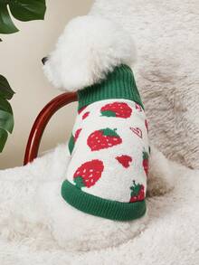 PETSIN 1 Red Strawberry Printed Pet Sweater, Warm Pet Clothing For Cats And Dogs In Winter - Multicolor - View 2