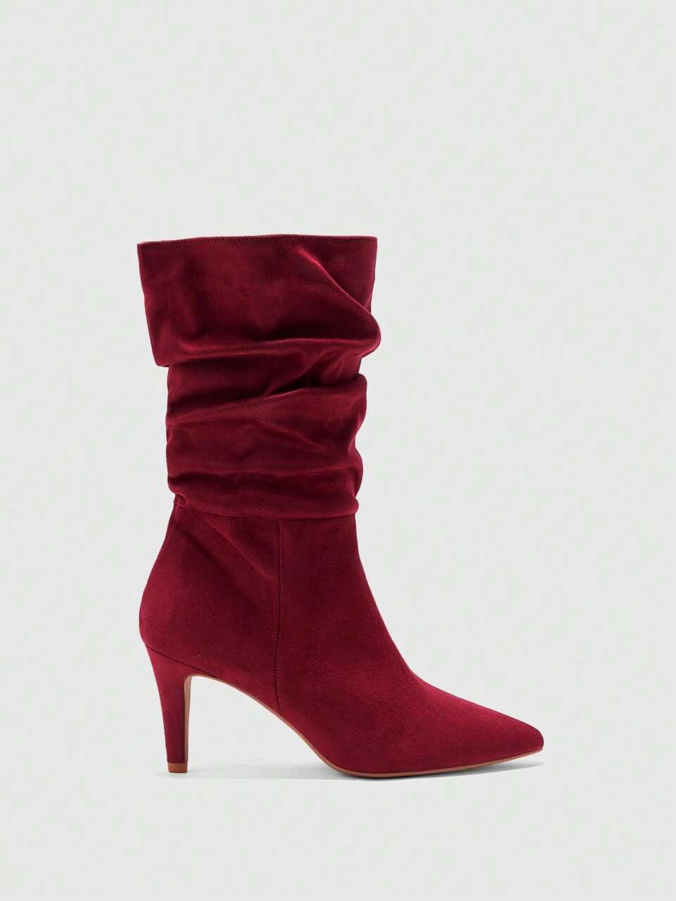 CUCCOO BIZCHIC Women's Pointed Stiletto Side Zipper Burgundy Suede Pleated Women's Medium Boots Daily Commuting Simple Versatile Autumn And Winter Ankle Boots Women'