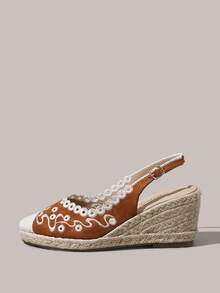 Styleloop Ladies, Rubber Band Cross Strap, Straw Rope, Sandals, High Heels. - Camel - View 3