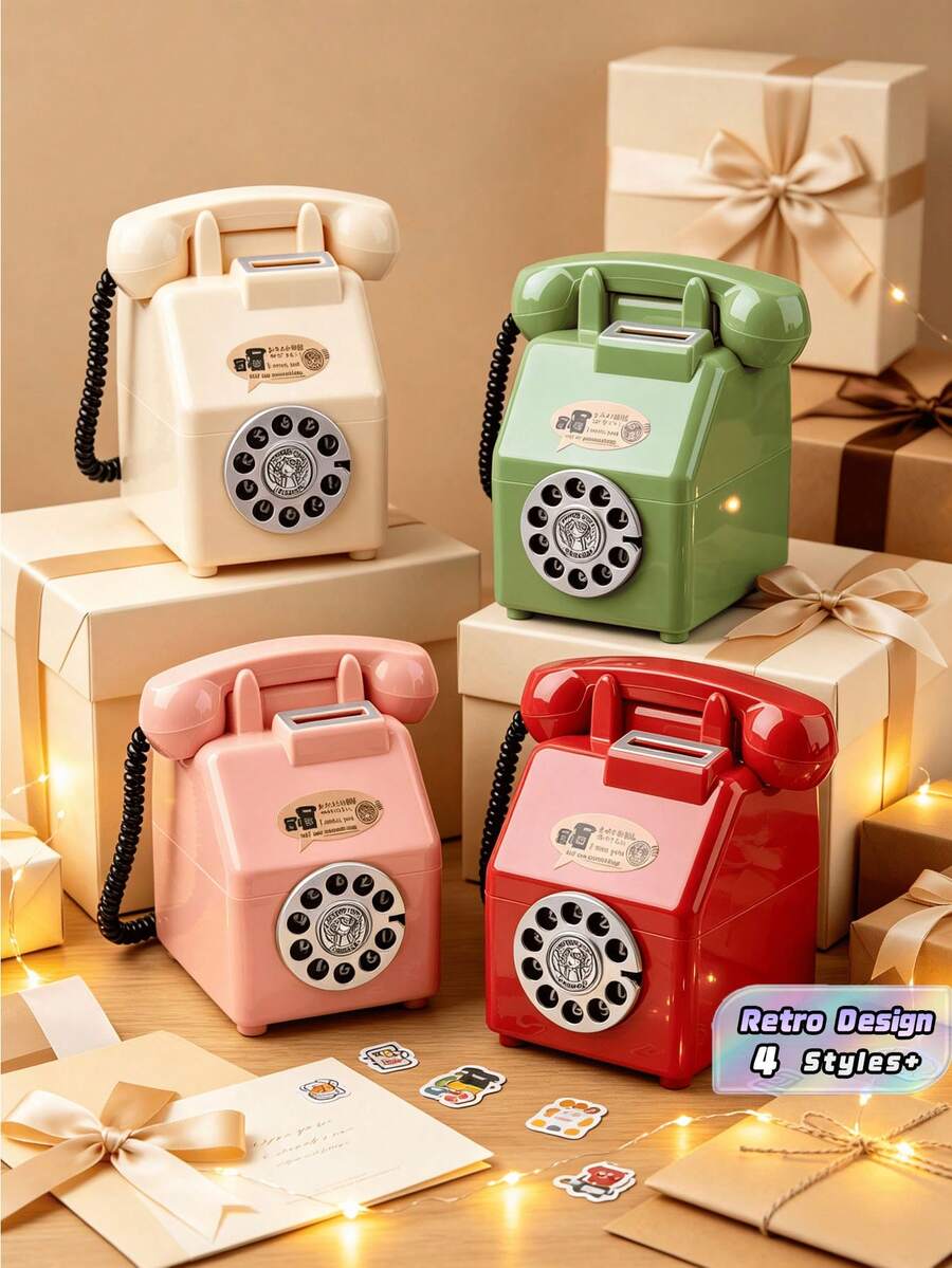 1PC Large Capacity Creative Retro Telephone Shaped Coin Bank Durable Resin Vintage Phone Piggy Bank Ornament Photo Prop Desk Decoration Gift For Home Office Study Room - nostalgia - View 1